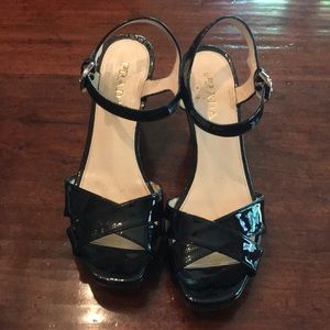 Prada Black Patent Leather Wedges, Sz 36.5